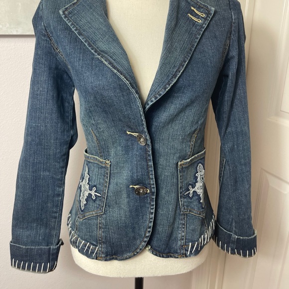 Level 99 distressed denim blazer embroidery pocket - Picture 3 of 6